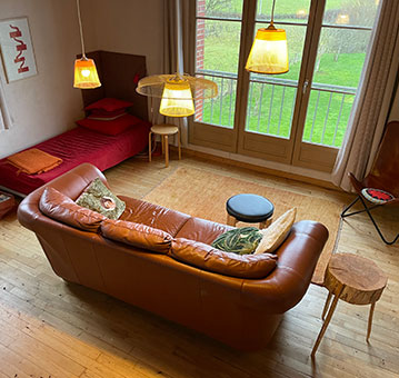 De huiskamer van de toren op La Lue, heerlijk vakantiehuis in de Allier.